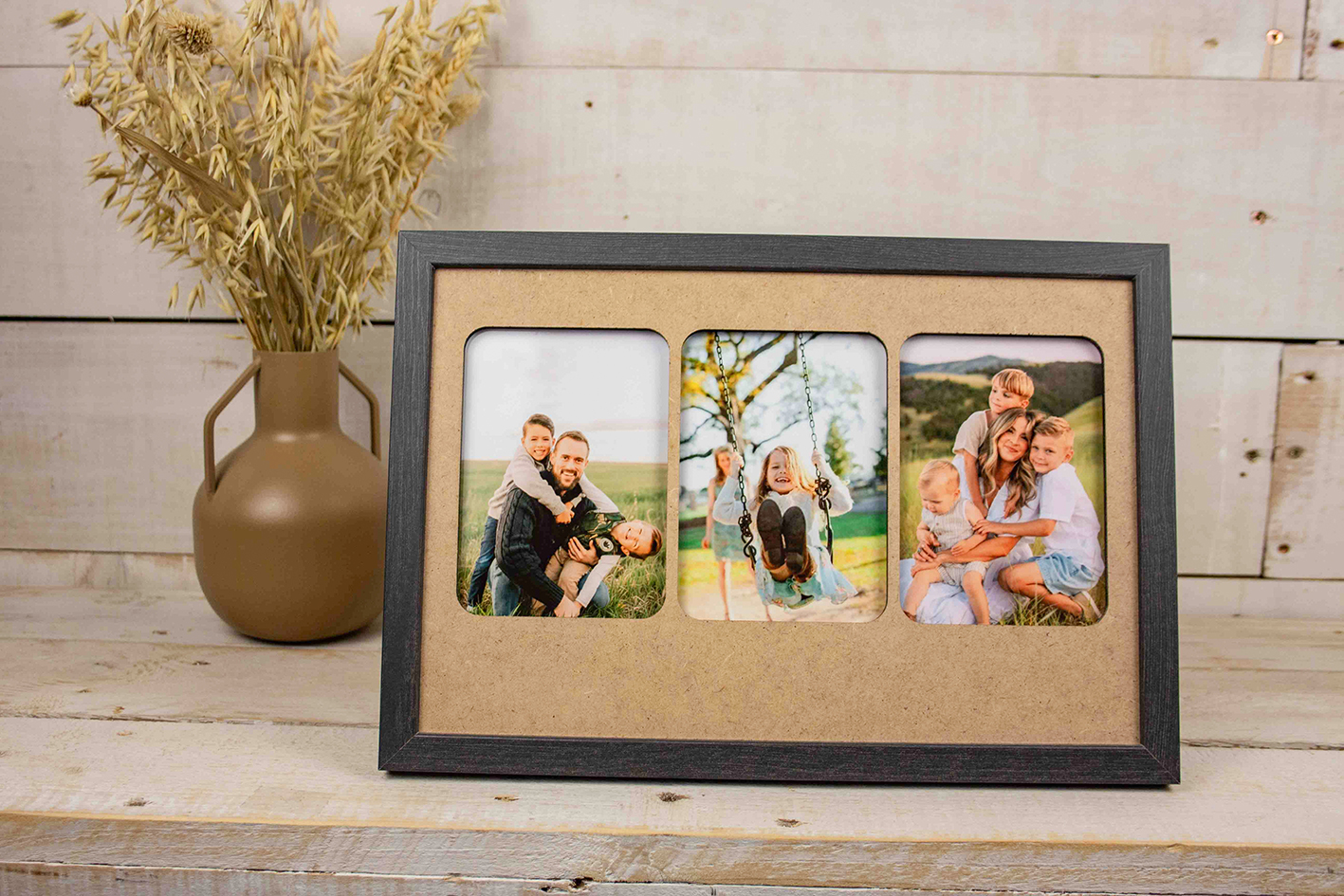 Marco Personalizado Triple 20×30 | Marco con 3 Fotos 9×13 cm y Frase Grabada