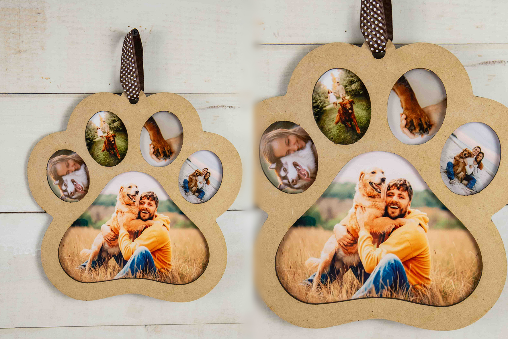 Marco Huella Perro Personalizado en Madera con Fotos y Nombre – Portafotos Mascota Artesanal