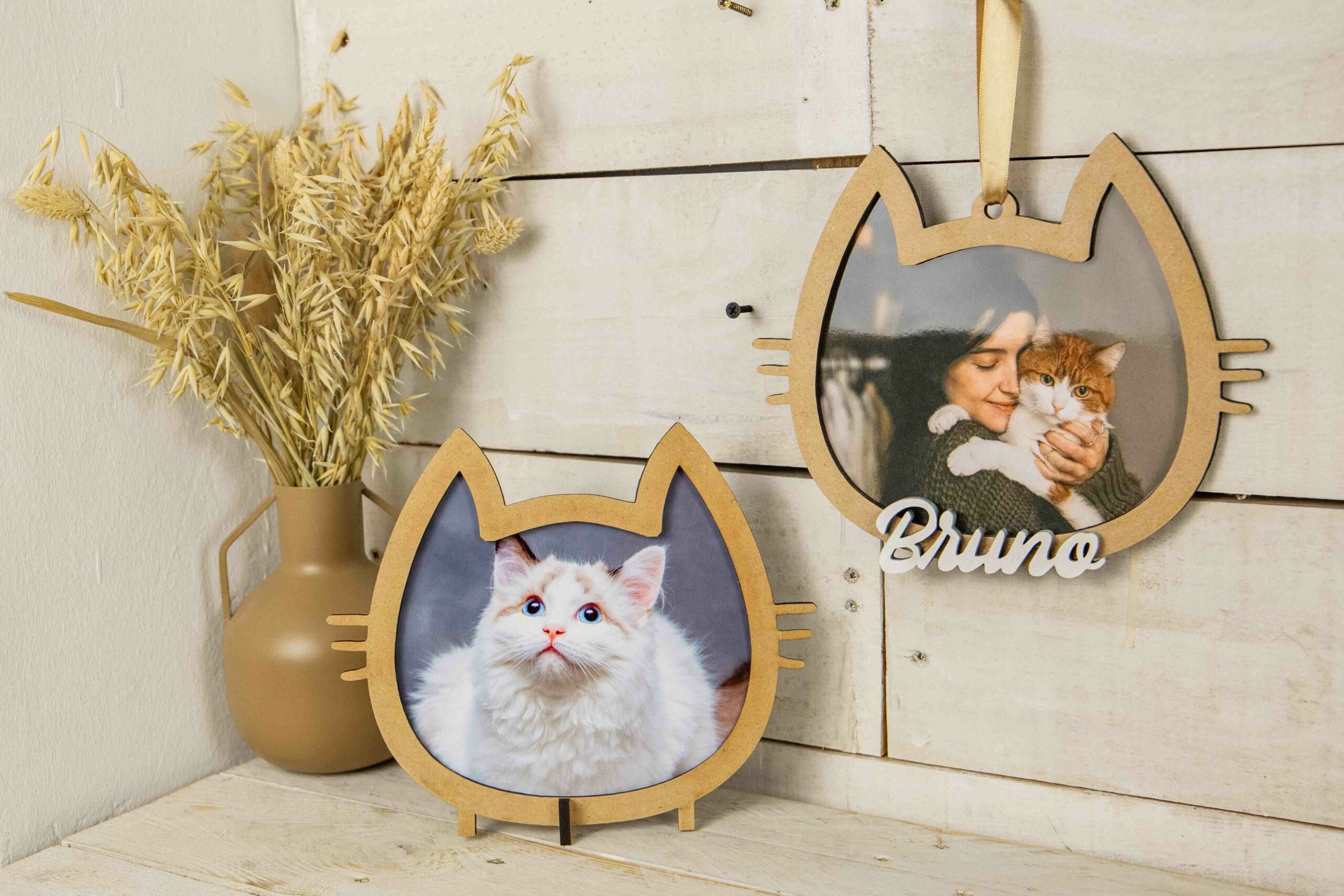 Marco Personalizado Cabeza de Gato en Madera con Foto – Decoración Artesanal Mascotas