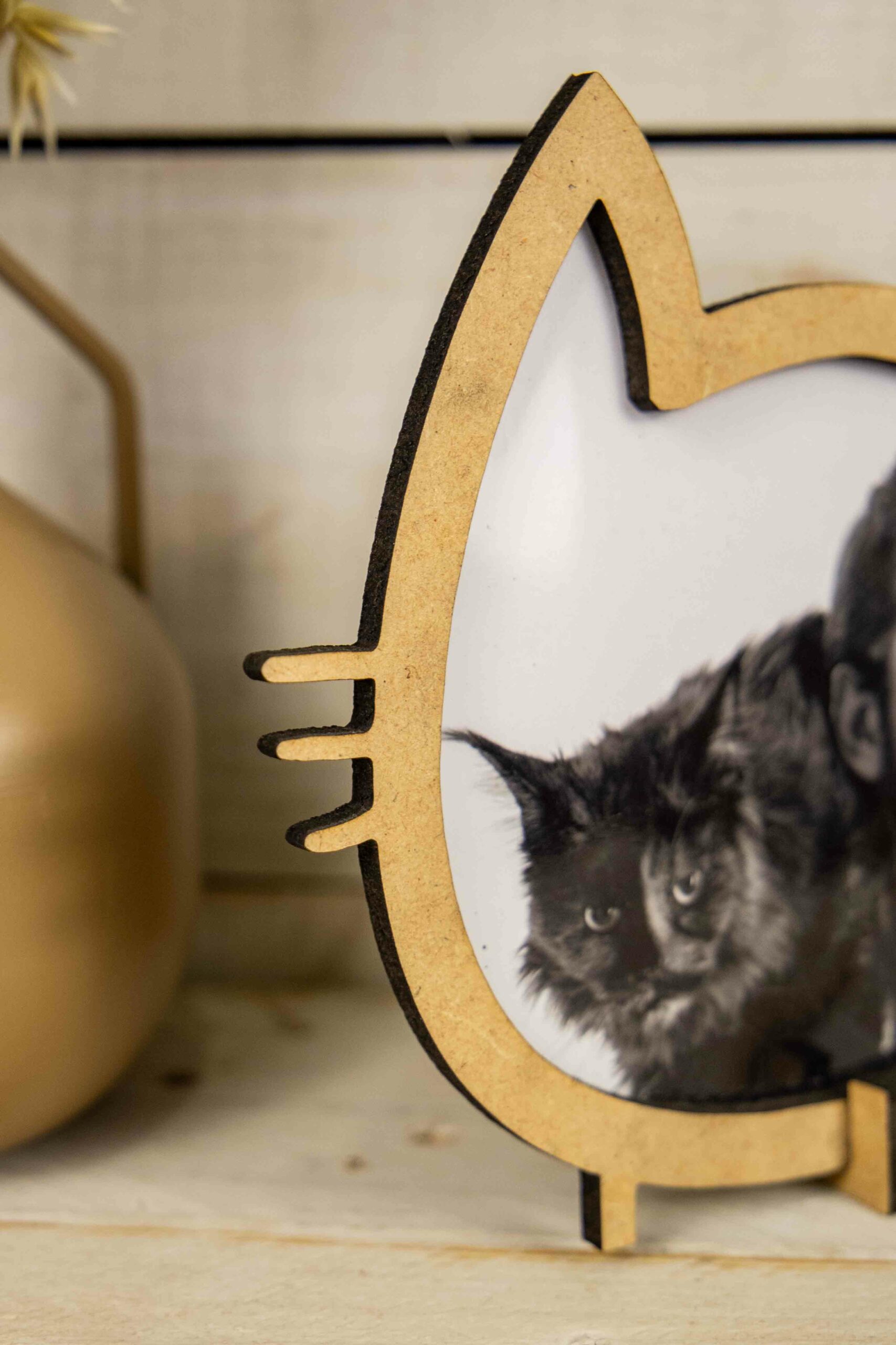 Marco Personalizado Cabeza pequeña de Gato en Madera con Foto – Decoración Artesanal Mascotas - Imagen 3
